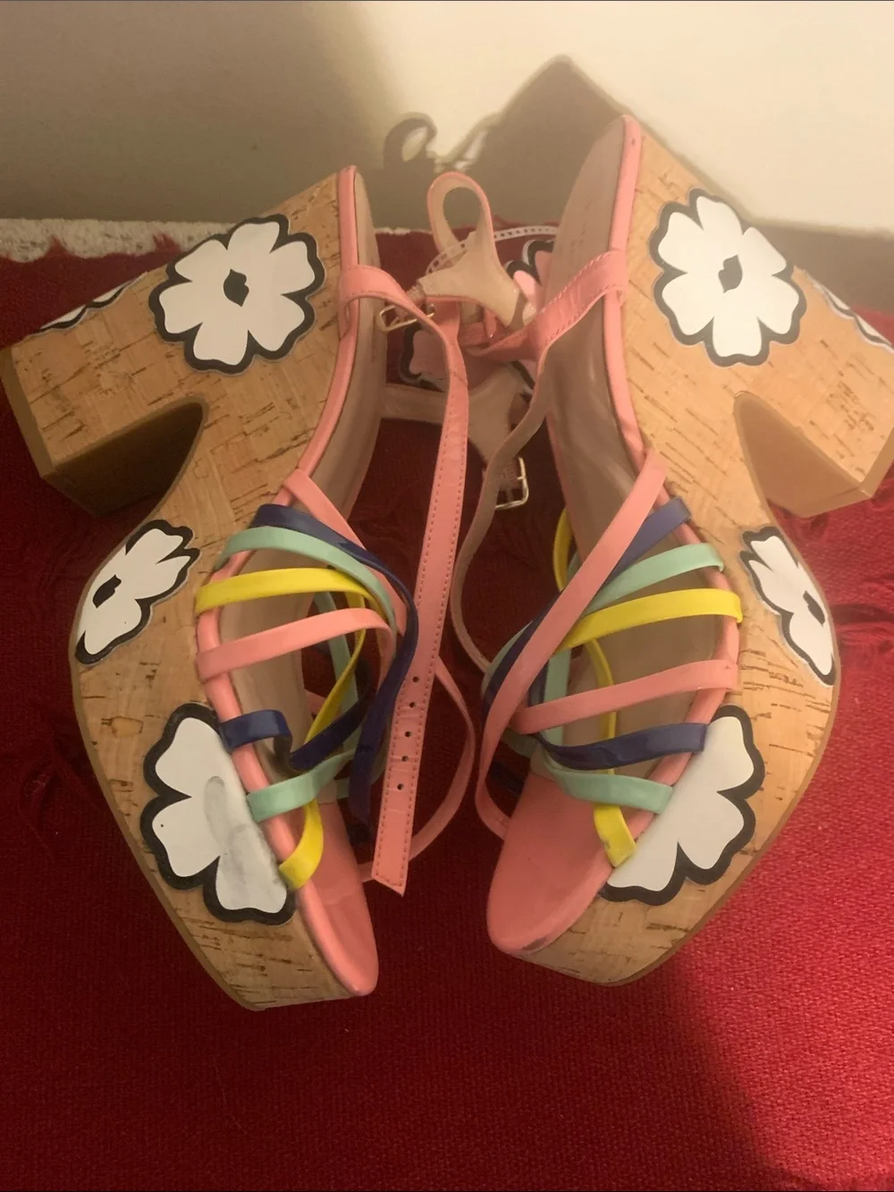 kate spade Pink Multicolor Floral-Strap Wedge Sandals